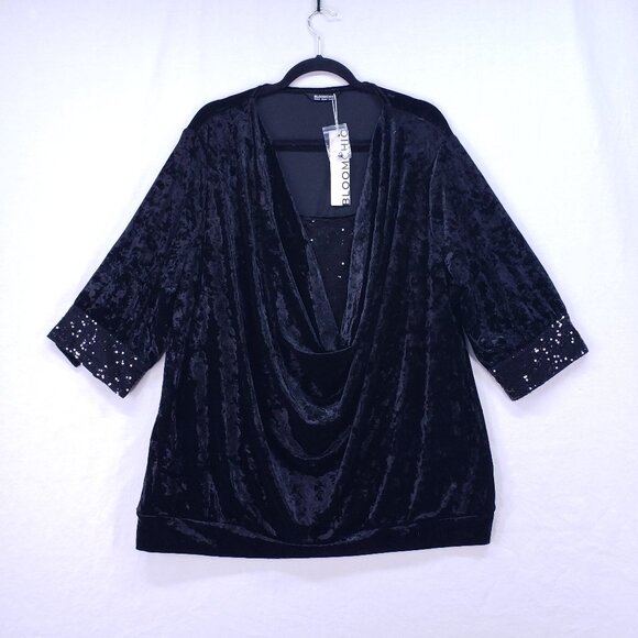 Bloomchic Black Velvet Sequin 3/4 Sleeve Formal Party Blouse Plus Size 18-20 - Picture 1 of 16